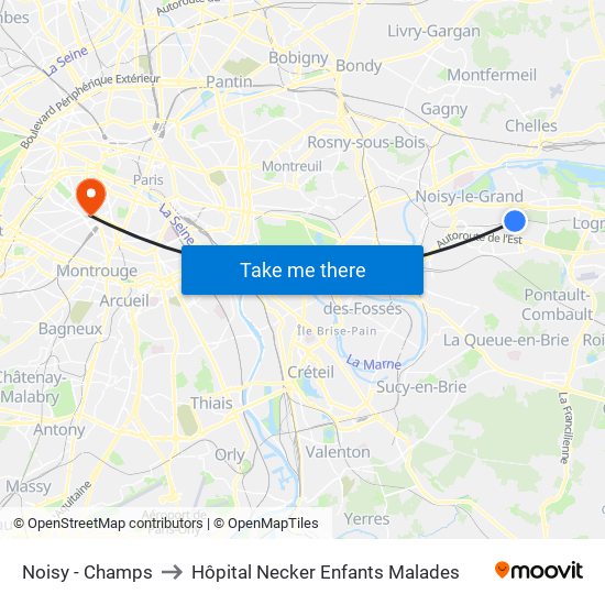 Noisy - Champs to Hôpital Necker Enfants Malades map