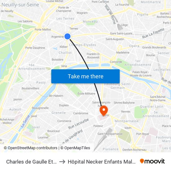 Charles de Gaulle Etoile to Hôpital Necker Enfants Malades map