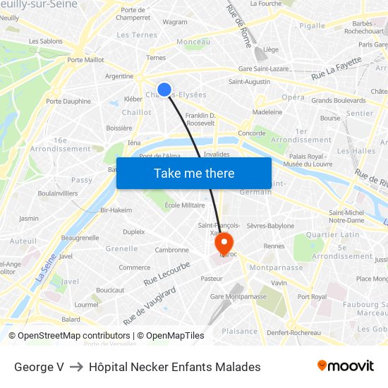 George V to Hôpital Necker Enfants Malades map