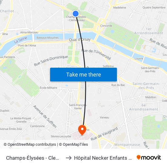 Champs-Élysées - Clemenceau to Hôpital Necker Enfants Malades map