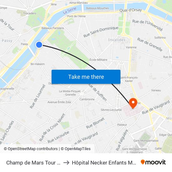 Champ de Mars Tour Eiffel to Hôpital Necker Enfants Malades map