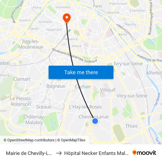 Mairie de Chevilly-Larue to Hôpital Necker Enfants Malades map