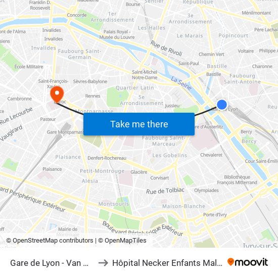 Gare de Lyon - Van Gogh to Hôpital Necker Enfants Malades map