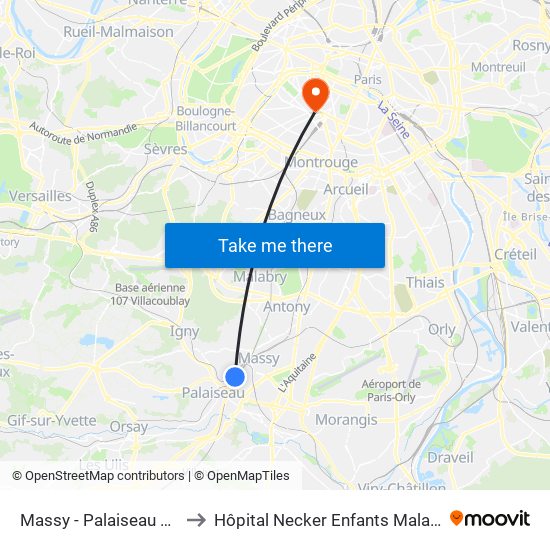 Massy - Palaiseau RER to Hôpital Necker Enfants Malades map