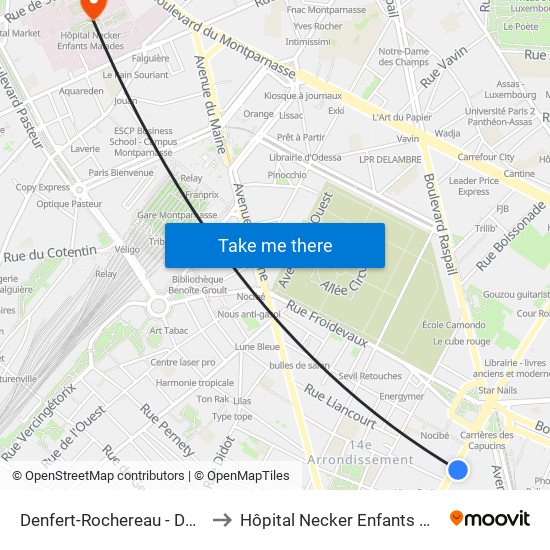 Denfert-Rochereau - Daguerre to Hôpital Necker Enfants Malades map