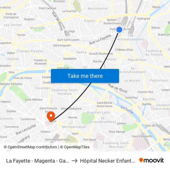 La Fayette - Magenta - Gare du Nord to Hôpital Necker Enfants Malades map