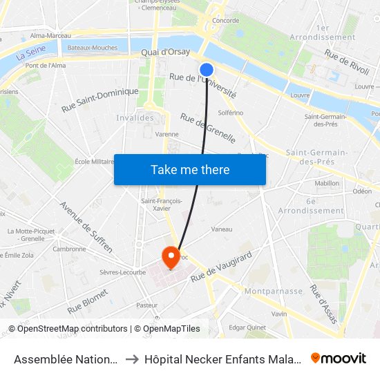 Assemblée Nationale to Hôpital Necker Enfants Malades map