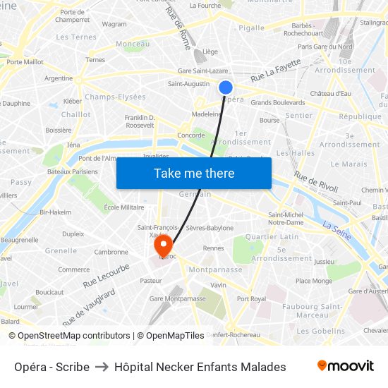 Opéra - Scribe to Hôpital Necker Enfants Malades map