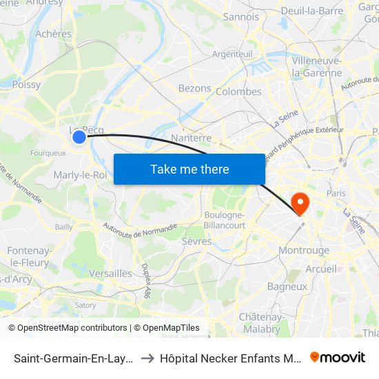 Saint-Germain-En-Laye RER to Hôpital Necker Enfants Malades map