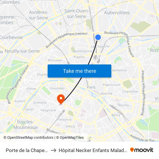 Porte de la Chapelle to Hôpital Necker Enfants Malades map