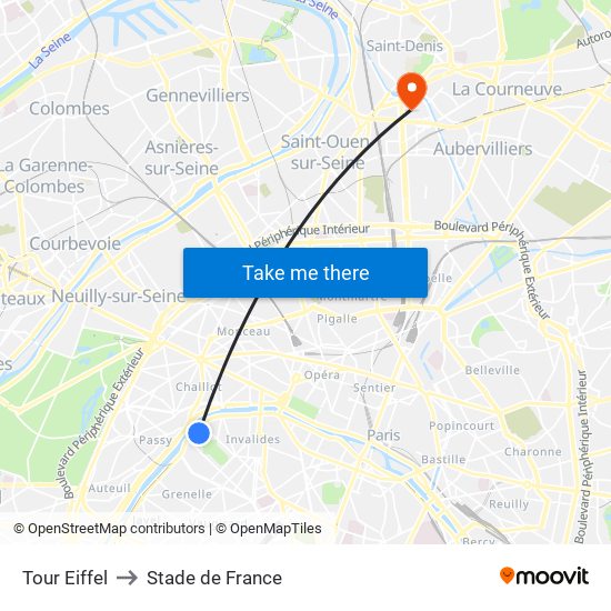 Eiffel Tower to Stade de France map