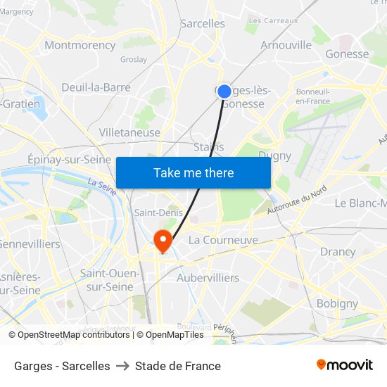 Garges - Sarcelles to Stade de France map