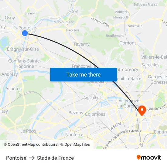 Pontoise to Stade de France map