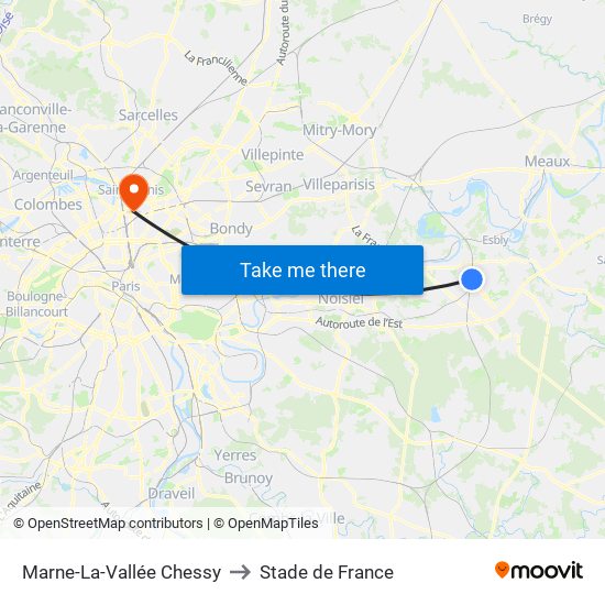 Marne-La-Vallée Chessy to Stade de France map