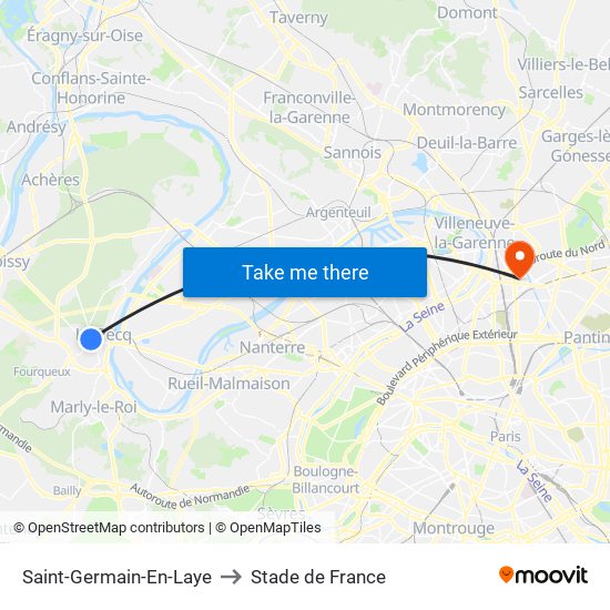 Saint-Germain-En-Laye to Stade de France map