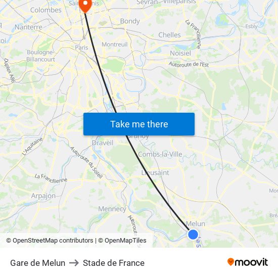 Gare de Melun to Stade de France map