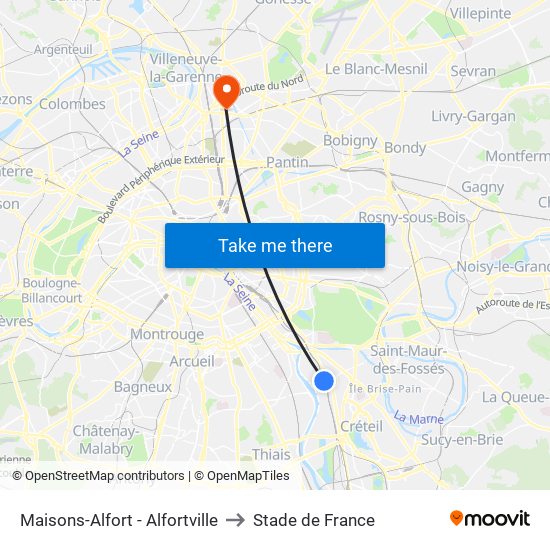 Maisons-Alfort - Alfortville to Stade de France map