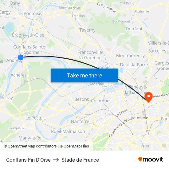 Conflans Fin D'Oise to Stade de France map