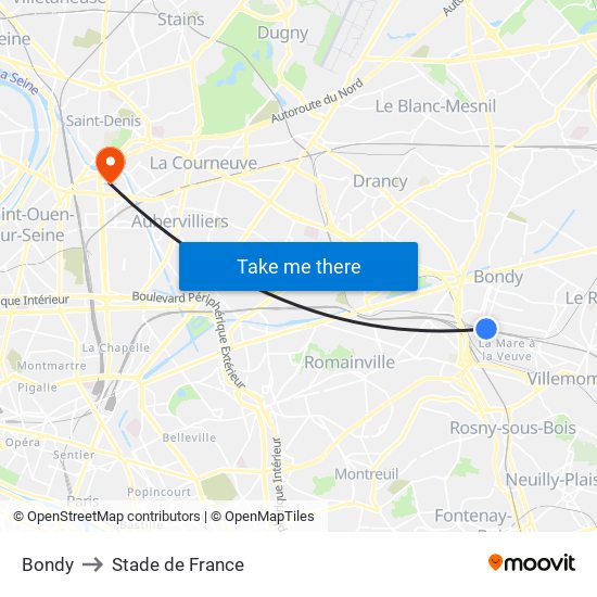 Bondy to Stade de France map