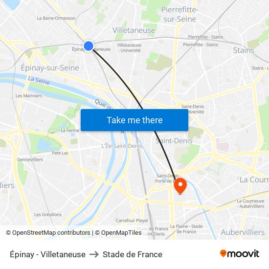 Épinay - Villetaneuse to Stade de France map