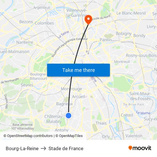 Bourg-La-Reine to Stade de France map