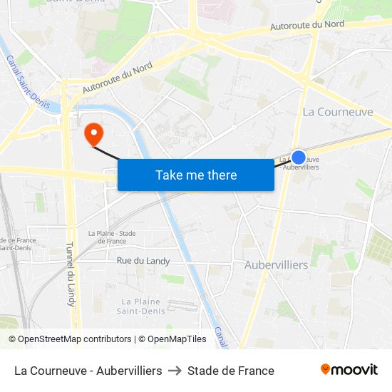 La Courneuve - Aubervilliers to Stade de France map