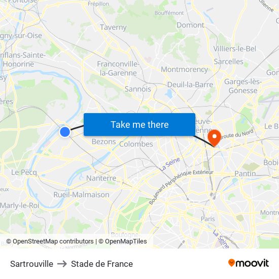 Sartrouville to Stade de France map