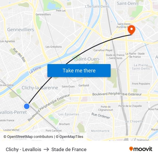 Clichy - Levallois to Stade de France map
