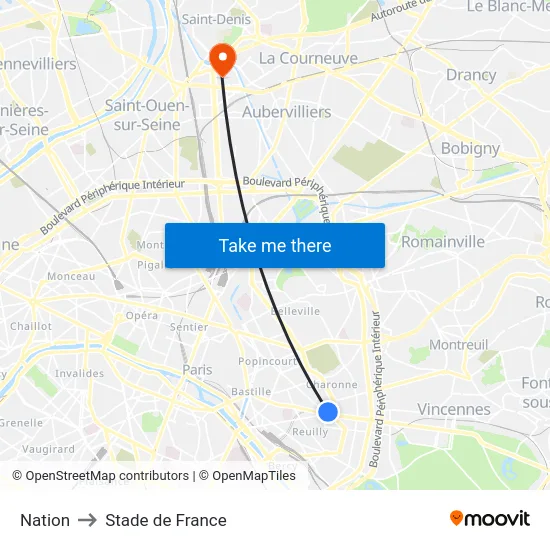 Nation to Stade de France map