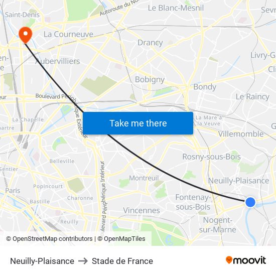 Neuilly-Plaisance to Stade de France map