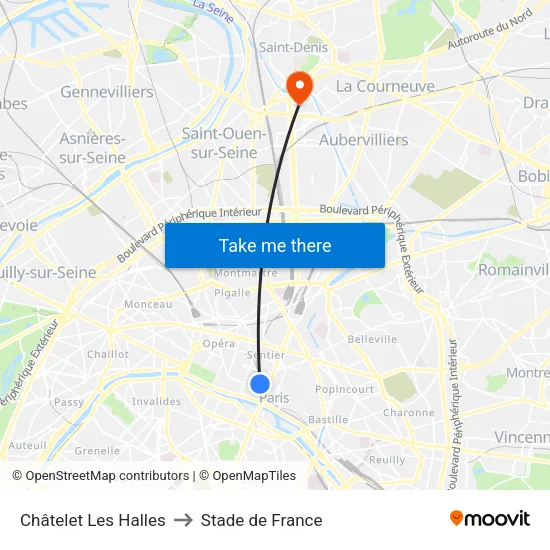 Châtelet Les Halles to Stade de France map