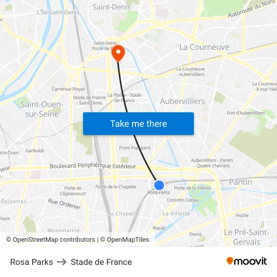 Rosa Parks to Stade de France map