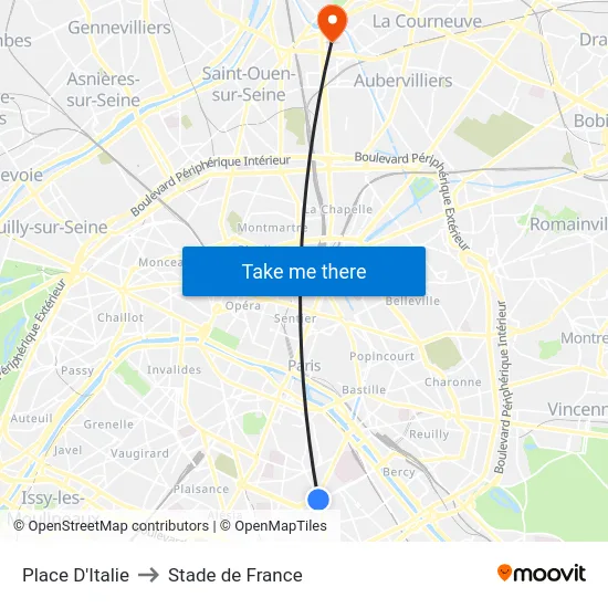 Place D'Italie to Stade de France map