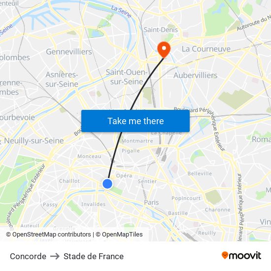 Concorde to Stade de France map