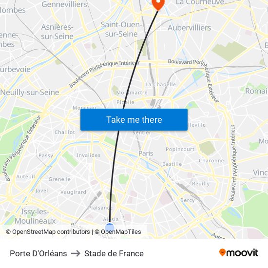 Porte D'Orléans to Stade de France map