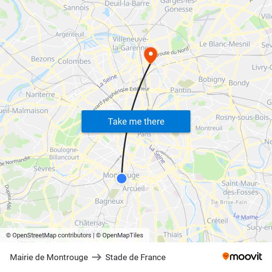 Mairie de Montrouge to Stade de France map