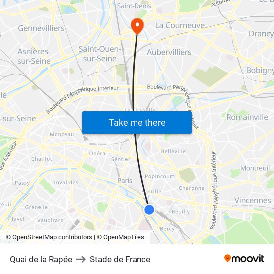 Quai de la Rapée to Stade de France map