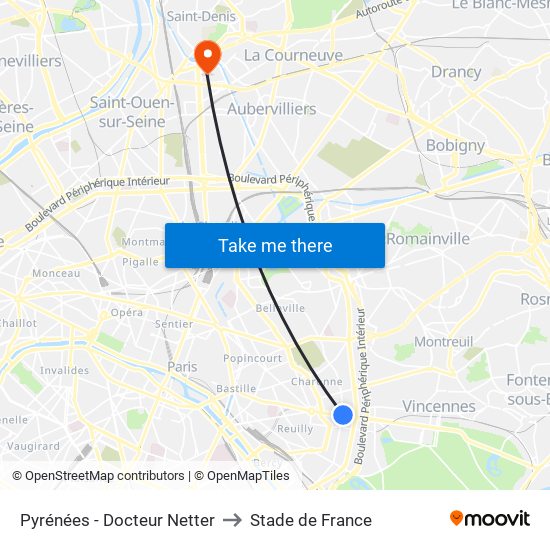 Pyrénées - Docteur Netter to Stade de France map