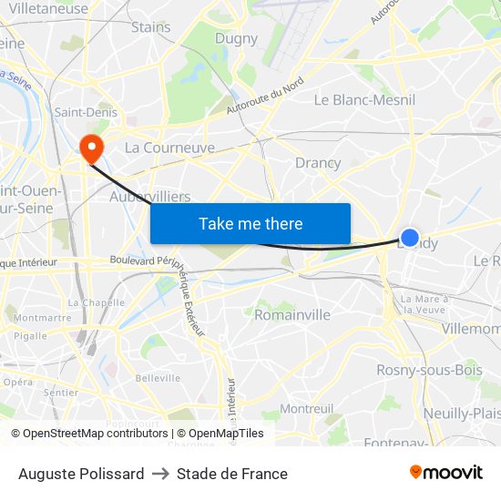 Auguste Polissard to Stade de France map