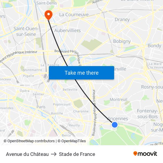 Avenue du Château to Stade de France map