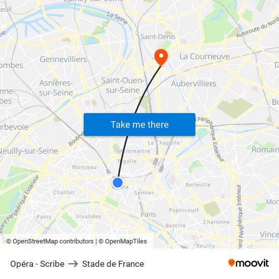 Opéra - Scribe to Stade de France map