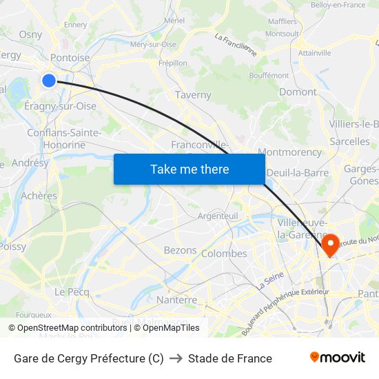 Gare de Cergy Préfecture (C) to Stade de France map