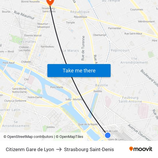 Citizenm Gare de Lyon to Strasbourg Saint-Denis map