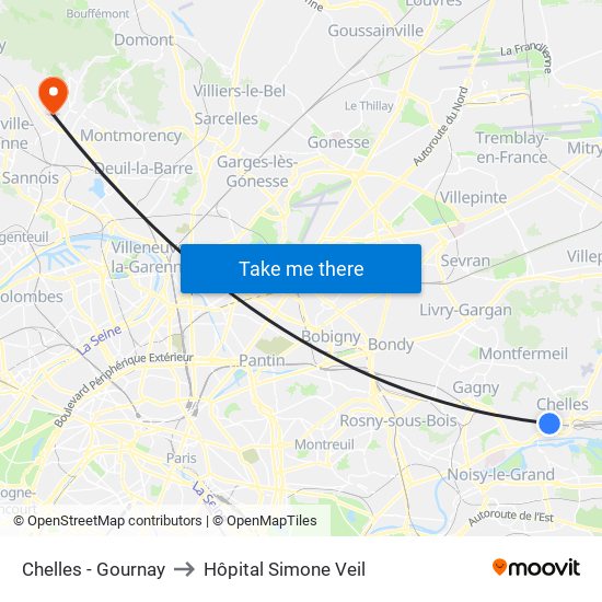 Chelles - Gournay to Hôpital Simone Veil map