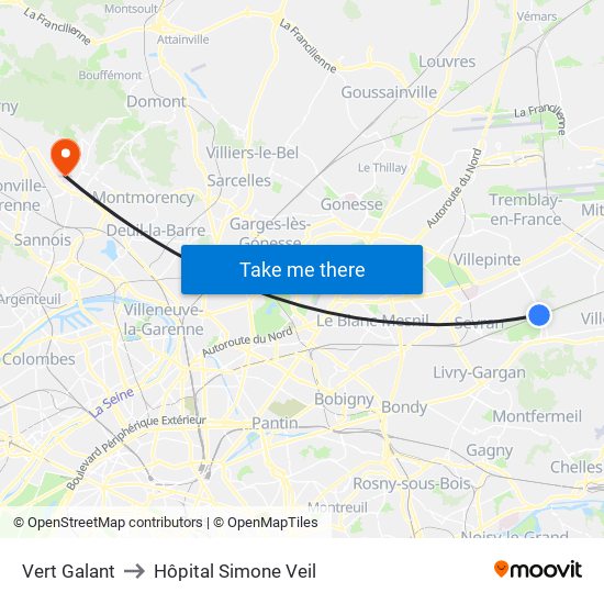 Vert Galant to Hôpital Simone Veil map