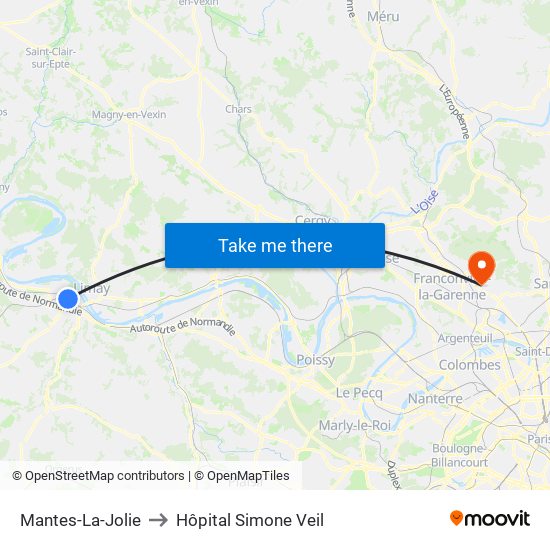 Mantes-La-Jolie to Hôpital Simone Veil map