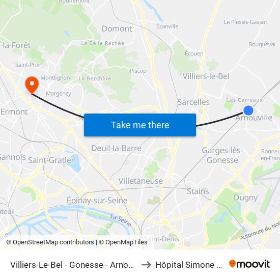 Villiers-Le-Bel - Gonesse - Arnouville to Hôpital Simone Veil map