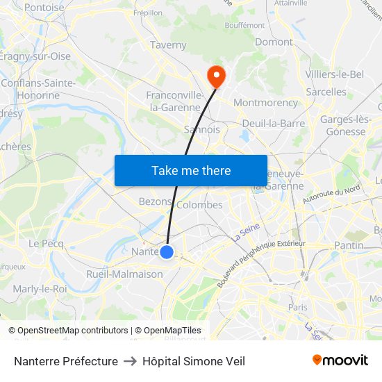 Nanterre Préfecture to Hôpital Simone Veil map