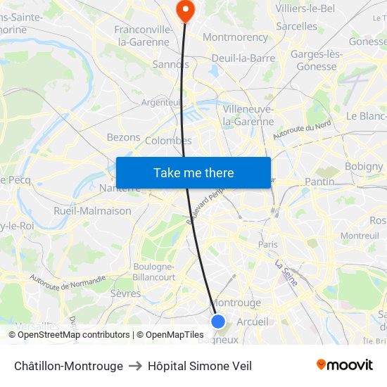 Châtillon-Montrouge to Hôpital Simone Veil map