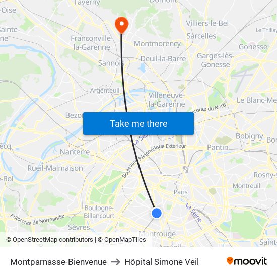 Montparnasse-Bienvenue to Hôpital Simone Veil map